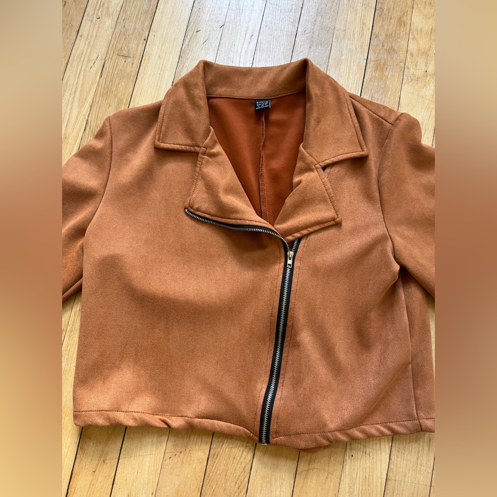 SHEIN Cropped Rust Orange Moto Jacket - Picture 2 of 4
